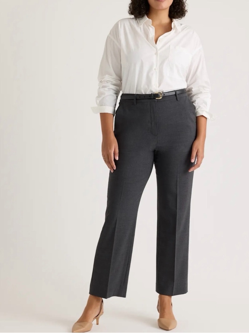 Quince Women's Italian Wool Straight Leg Pants Coal Melange Size 14